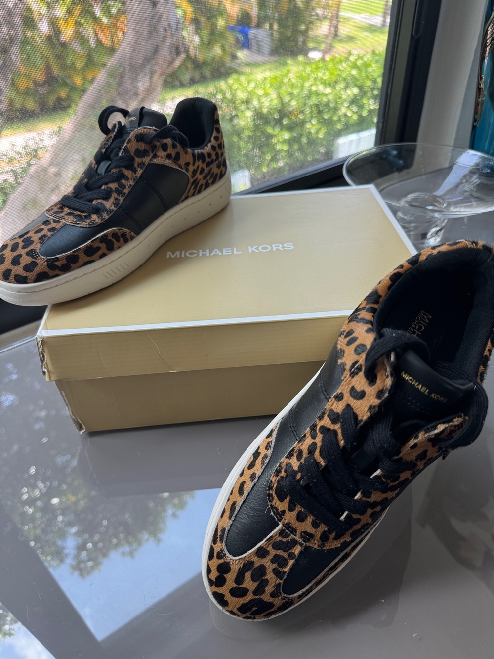 Michael Kors Women's Leopard-Print Low-Top Sneakers in Black and Tan
